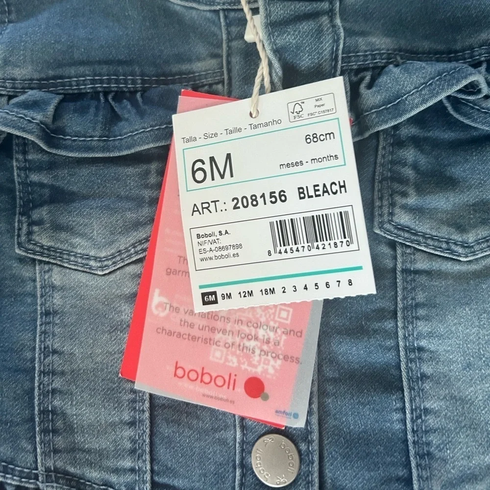 NWT Boboli Baby Girl Denim Jean Jacket- Size 6M